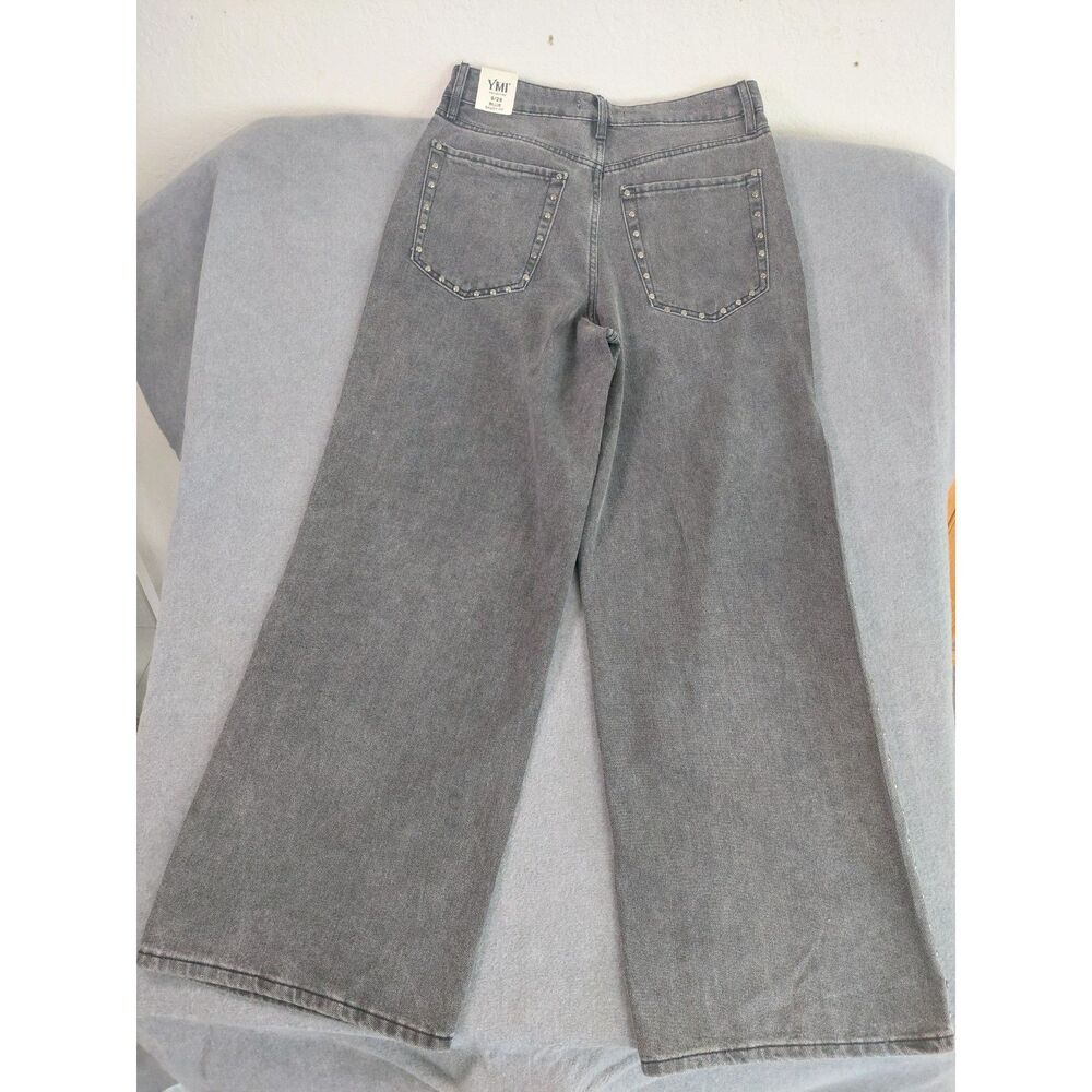 NWT YMI High Rise Wide Leg Studded Gray Jeans Size 9/29 - Picture 10 of 10